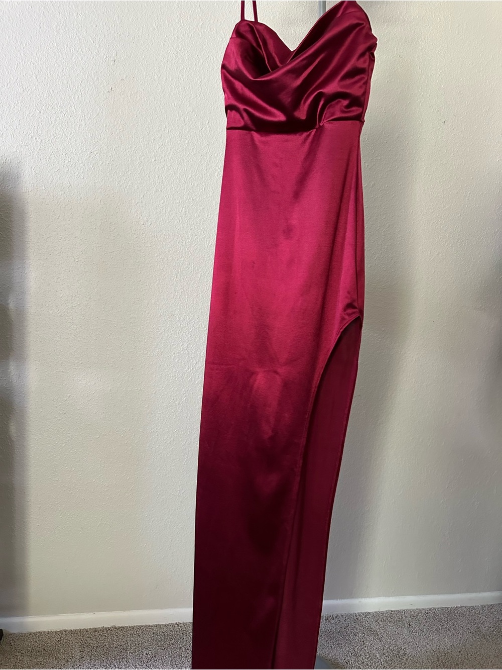 Windsor Burgundy One-Shoulder Satin Evening Gown